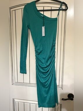 Michael Stars One-Shoulder Teal Ruched Dress
